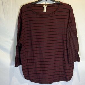 Westbound Womens 3XL Maroon And Navy Striped 3/4 Sleeve Knit Top Buttons On Side